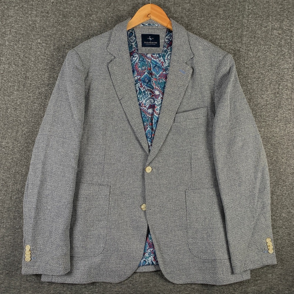Tailorbyrd Linen Blazer Jacket Men 48R Gray Sport Coat Paisley Lined Sport Coat